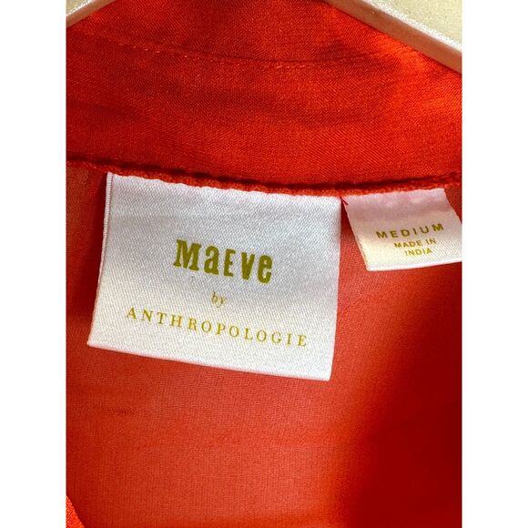 Maeve Women's Size M Orange Ruffled Button Down Blouse EUC - Picture 6 of 10